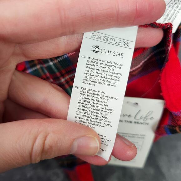 CUPSHE Women's Plaid Fall Dress Long Sleeve Tie Belt Large - Picture 6 of 10